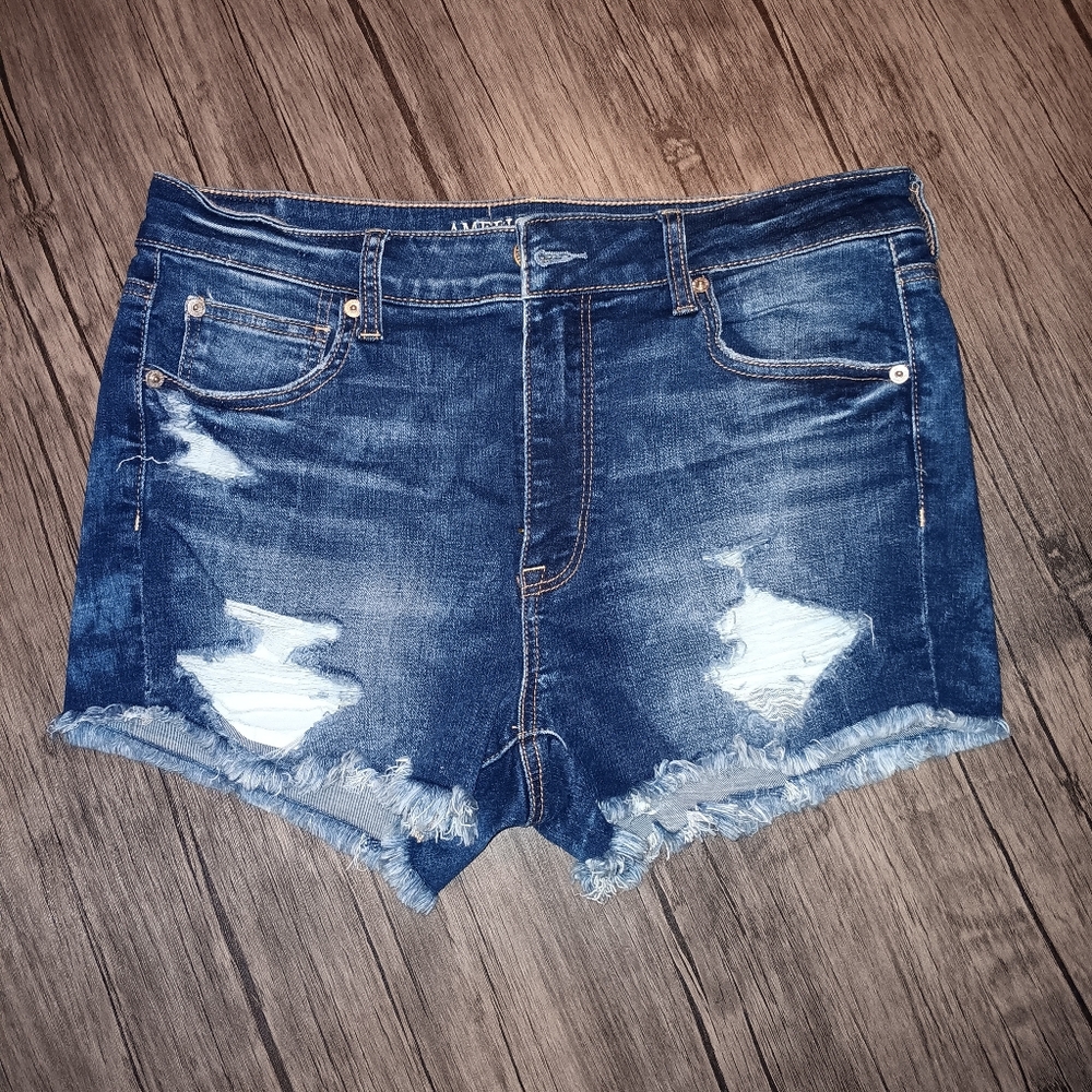 American Eagle Outfitters Blue Distressed Jean Shorts